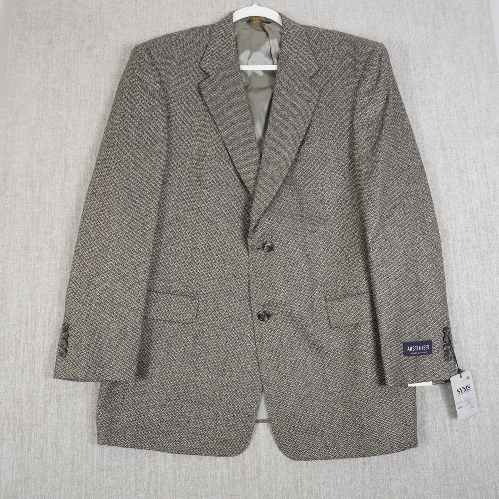 Austin Reed Men's 42R Silk Wool Blend Tweed Blazer Beige Made in USA NWT